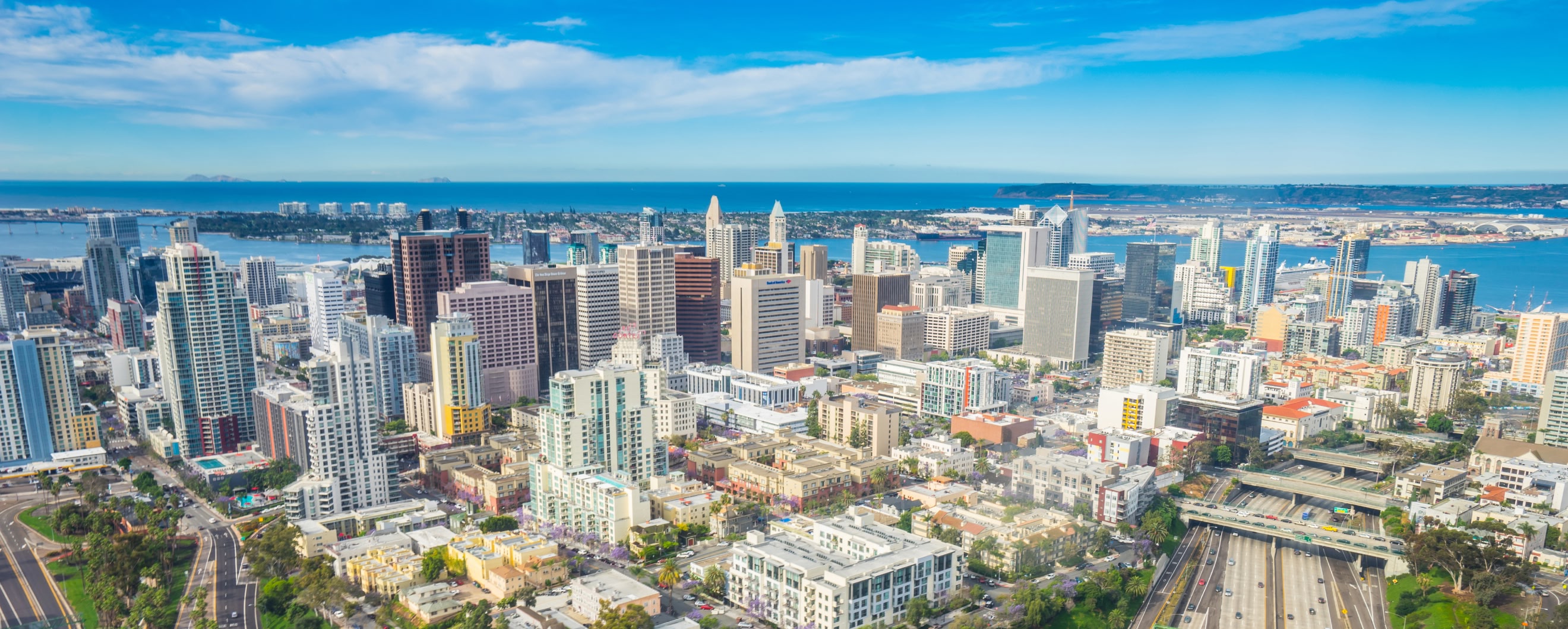 An image of downtown San Diego with the harbor in the background