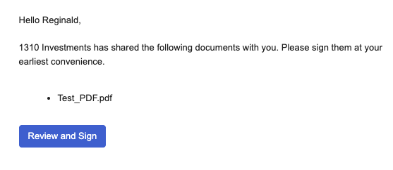 Signature Request Email Investor Portal