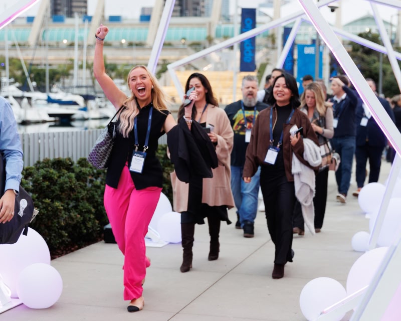 Excited attendees at light installation