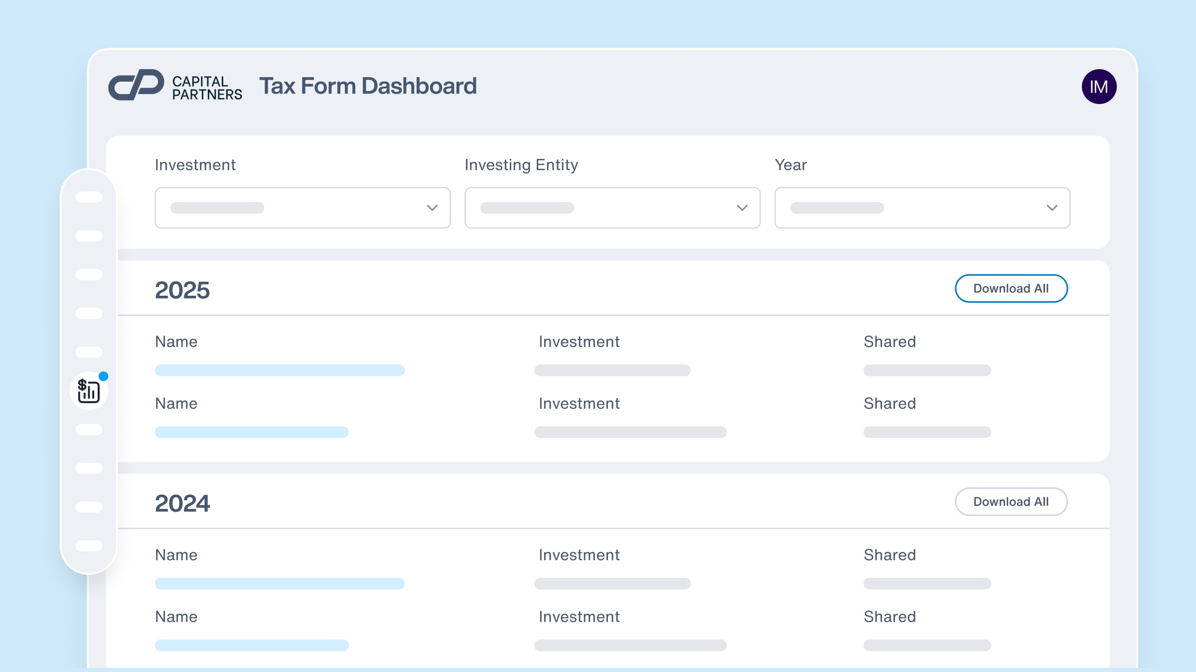Investor portal tax form