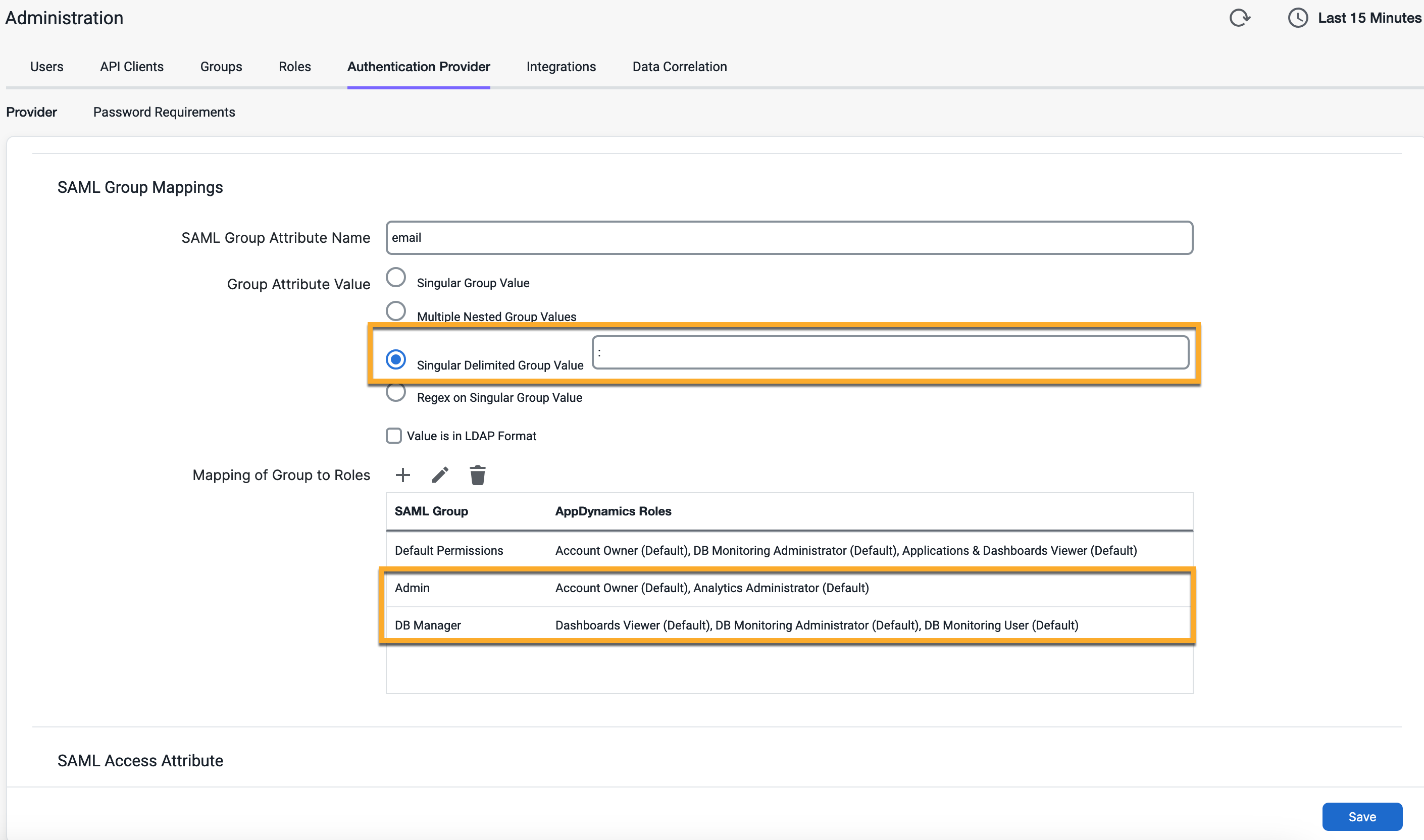 SAML Delimited Group Mapping