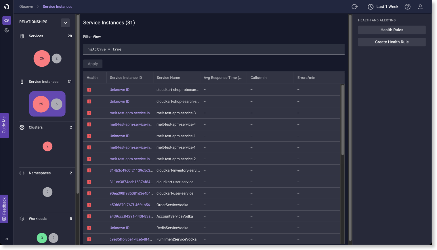 Observe Service Instances List View