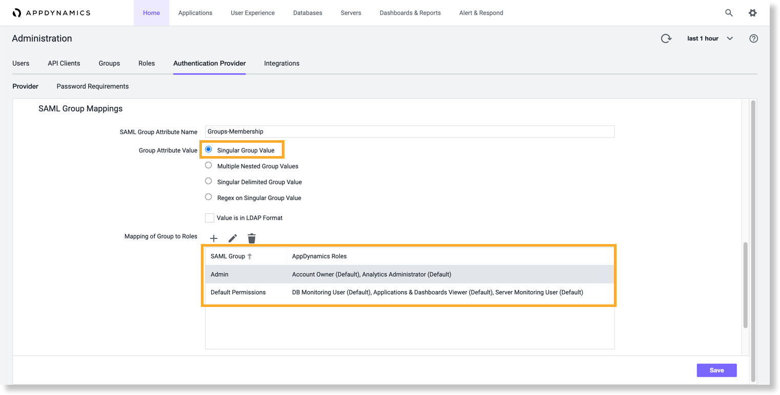 SAML Singular Group Mapping