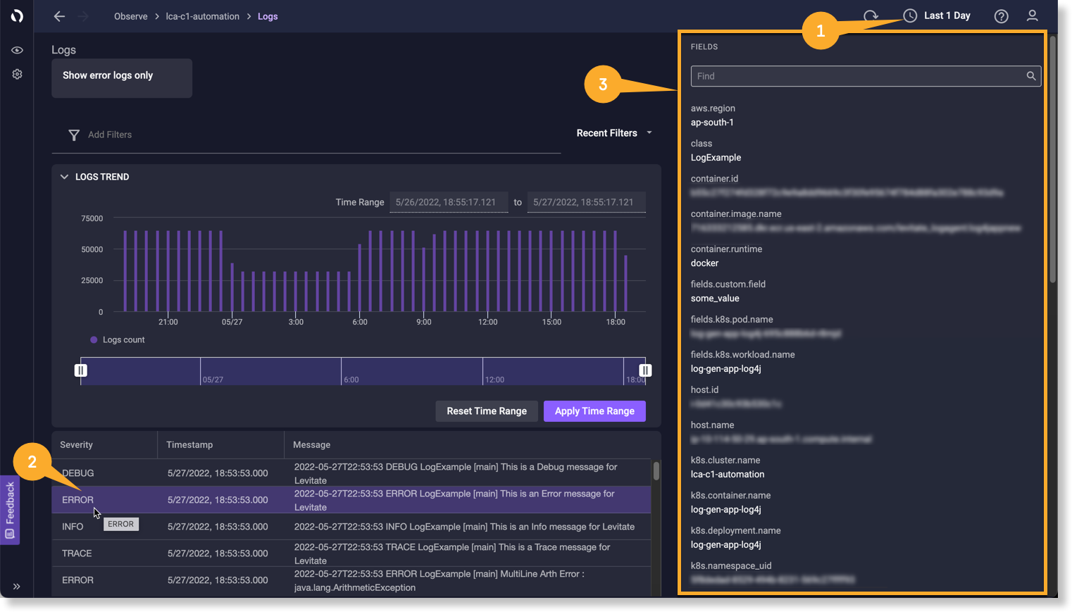 About the Logs page