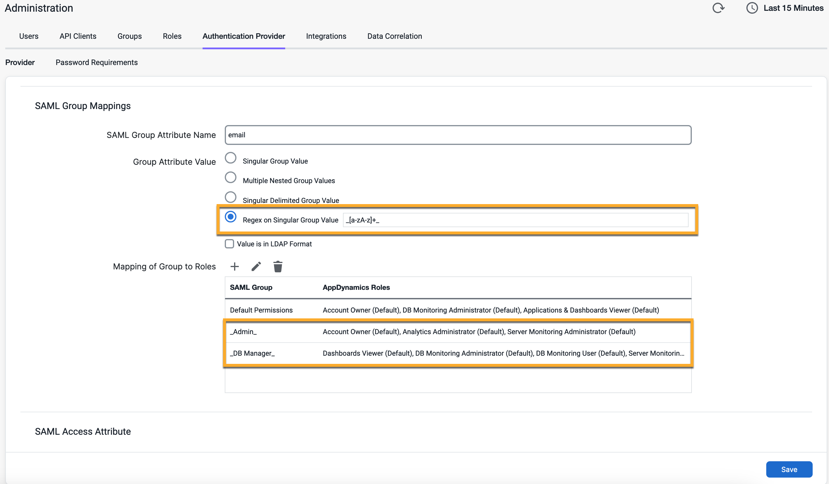 SAML Regex Group Mapping