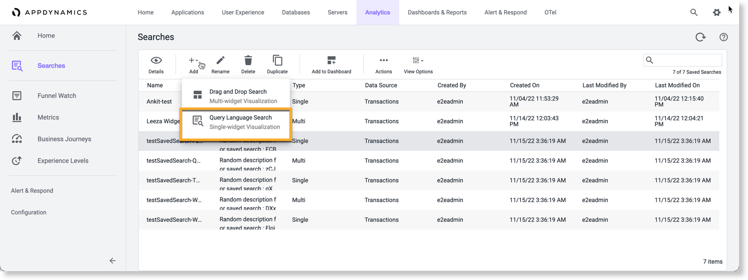 Advanced Analytics Searches