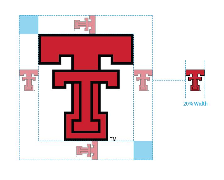 Clear space example showing required spacing around the Texas Tech Athletics Double T mark