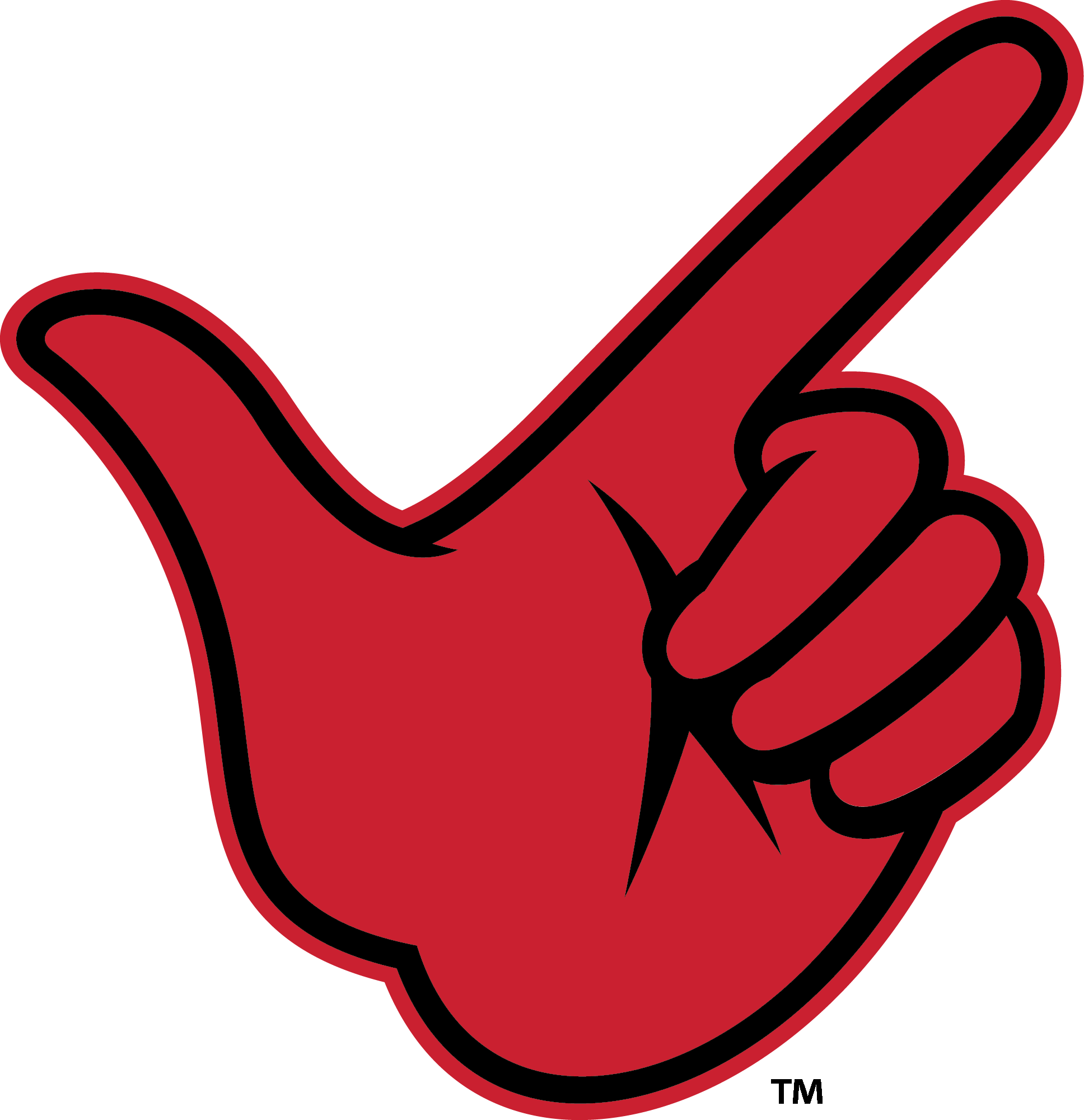 Guns Up hand sign in red and black