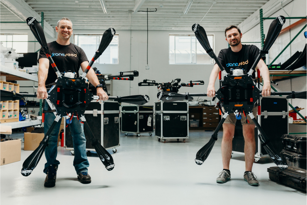DroneSeed founders DroneSeed Grant Canary CEO and Ben Reilly CTO with drones
