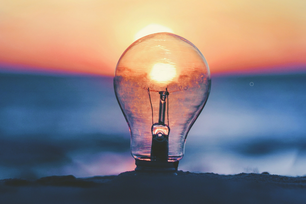 Innovation, lightbulb, sunrise