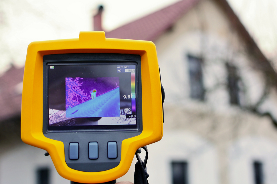 Recording heat loss of the roof with infrared thermal camera in hand