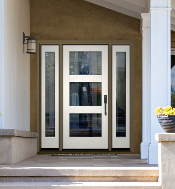 White front door with beige-colored exterior