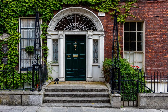 Traditional door on a house in Dublin, Ireland