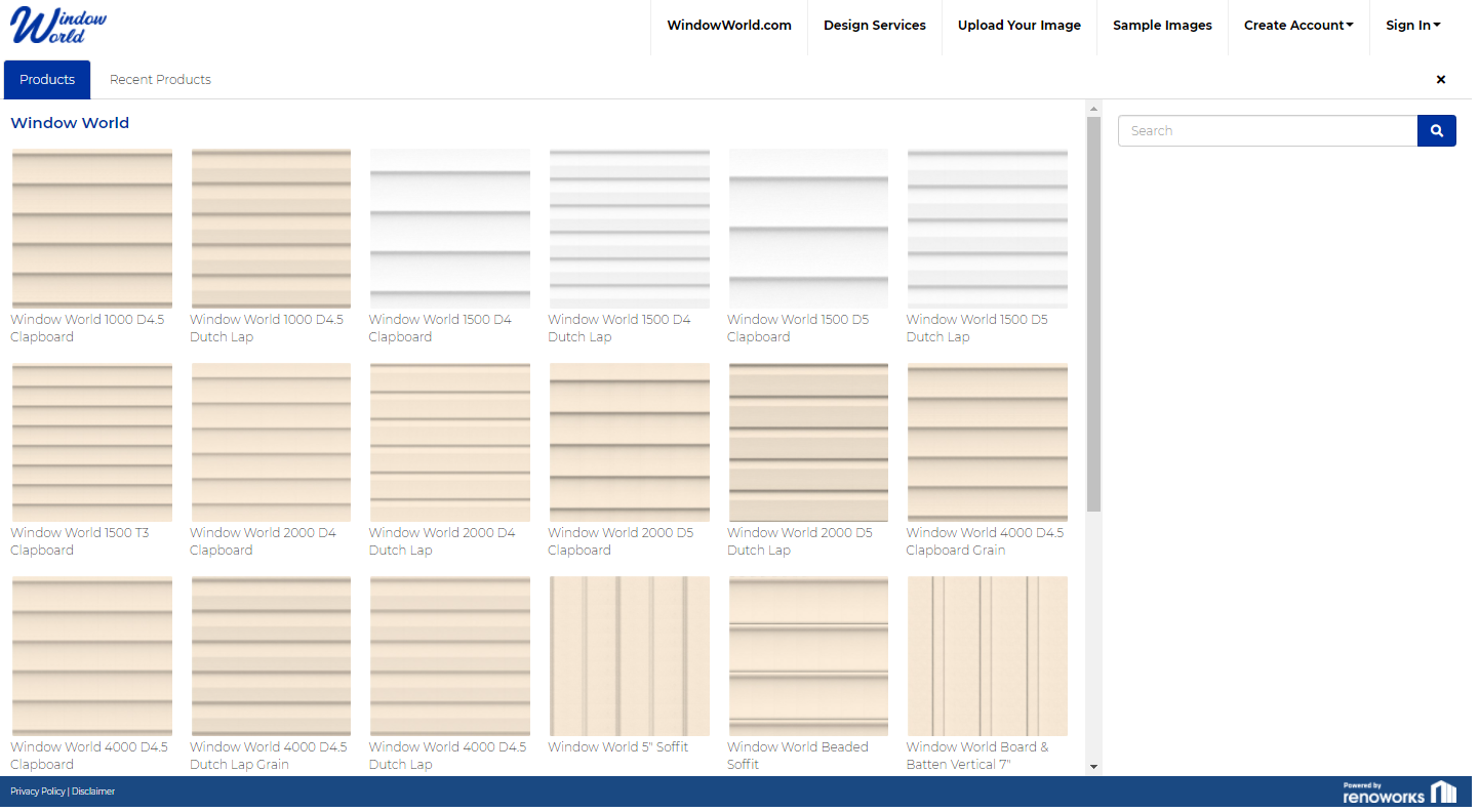 Selecting a style of vinyl siding in the Window World Visualizer