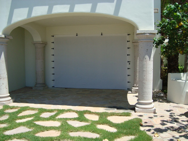 White Fabric Panels covering a garage door