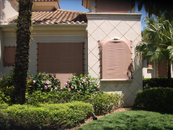 Tan Fabric Panels covering windows