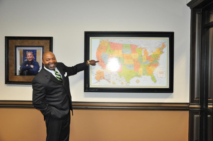 Window World franchisee Greg Deathridge points to the location of his newest store