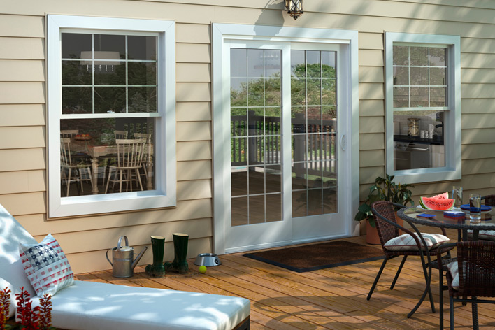 A sliding patio door and outdoor deck