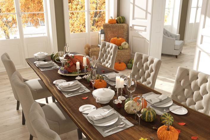 Dining room table decorated for autumn