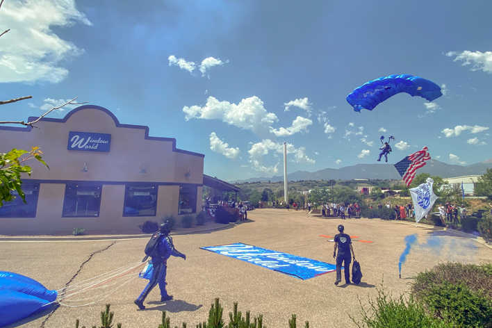 The All Veteran Group parachute team landing on the ground