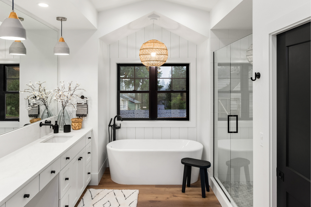 Header Beautiful White Bathroom With Black Accents
