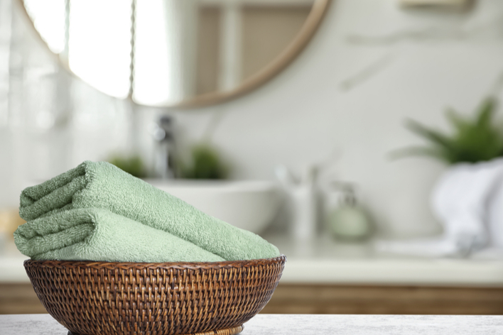 Fresh bathroom towels in a clean bathroom