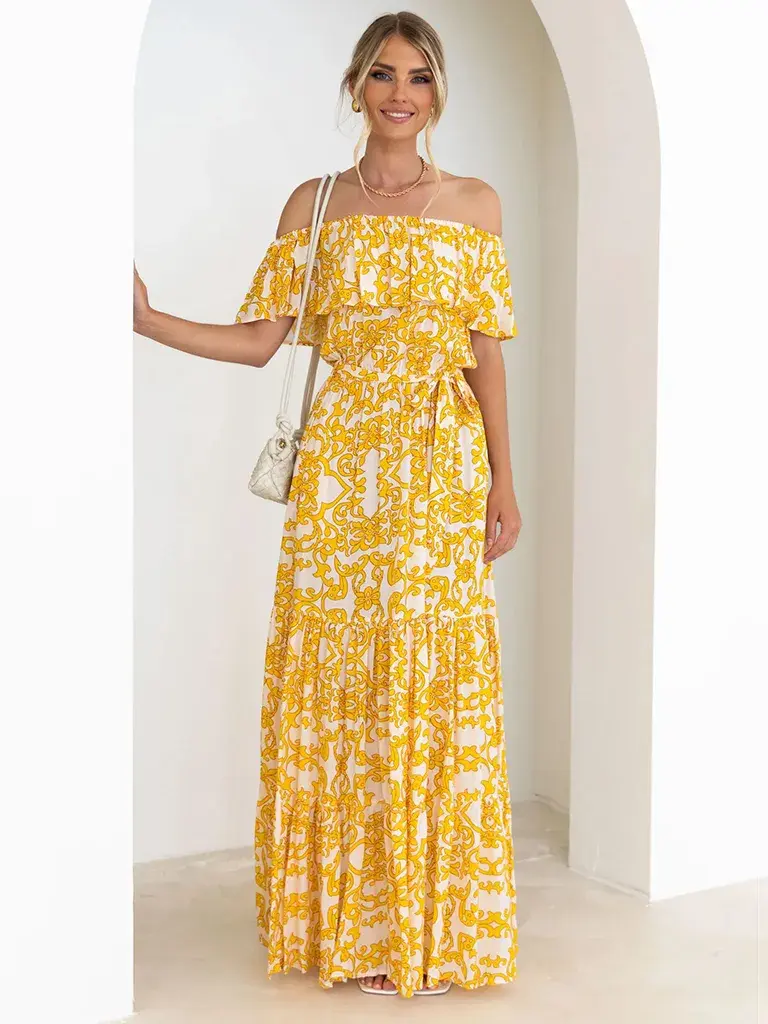 Off the Shoulder Yellow Spring Dress