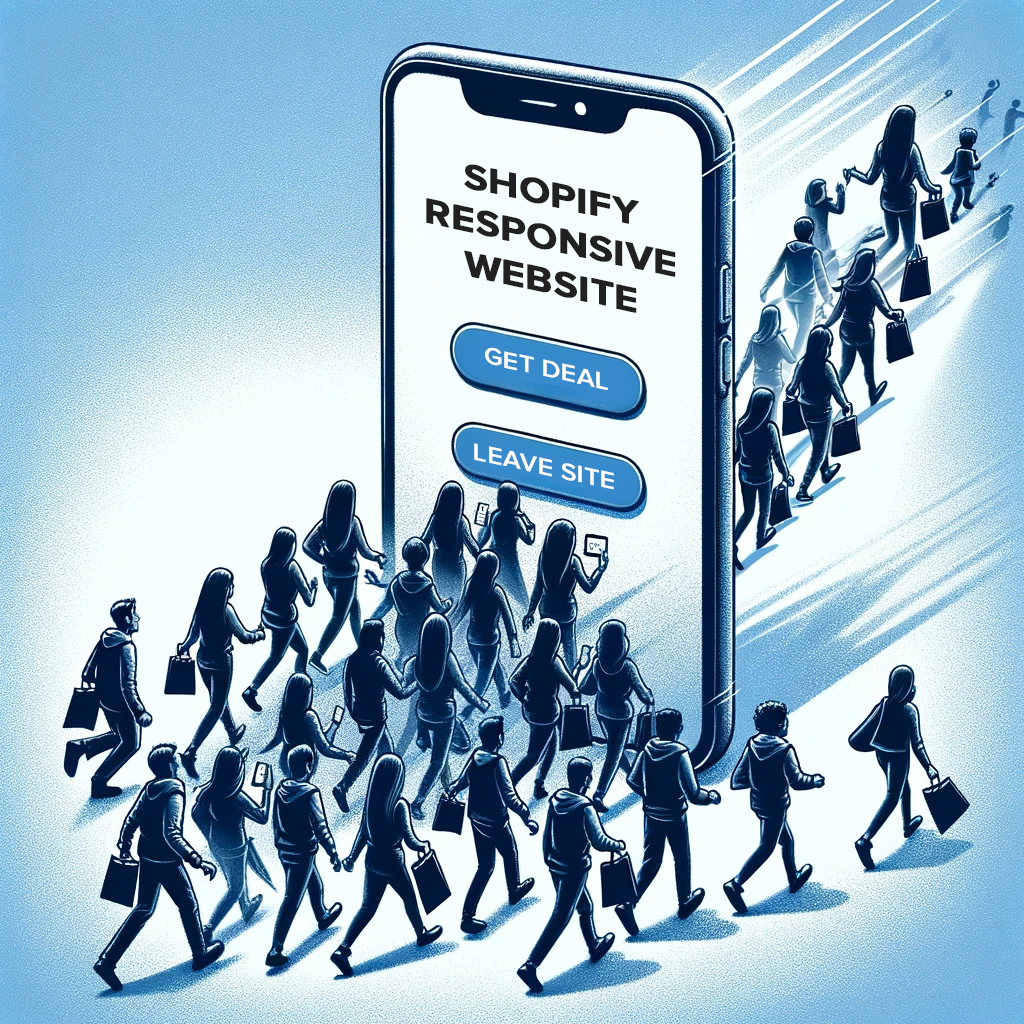 This illustration shows people quickly leaving a mobile website after a single purchase. The smartphone screen displays a 'Thank You for Your Purchase' message, while around the phone, visuals of people walking away or disappearing symbolize their departure. This image powerfully conveys that customers came for a one-time deal and are unlikely to return, highlighting the contrast between fleeting connections made through mobile websites and the deeper, more lasting engagement achievable with a mobile app