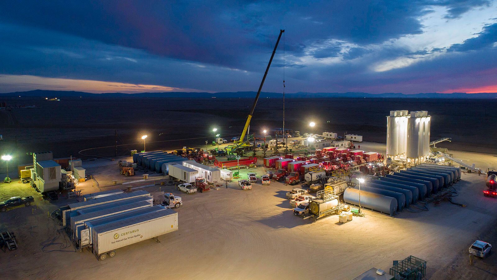 Halliburton job site during sunset