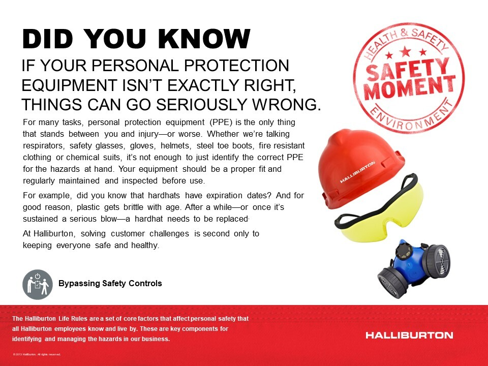 Safety moment slide. The importance of the right personal protection equipment