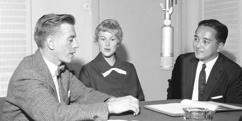 Black and white vintage photo of a recording studio
