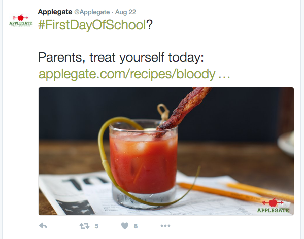 Applegate Farms tweet of bloody mary with bacon