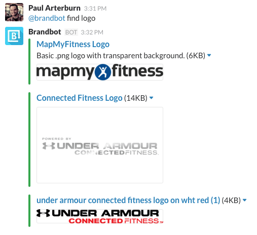 Map My Fitness sharing logos through Slack