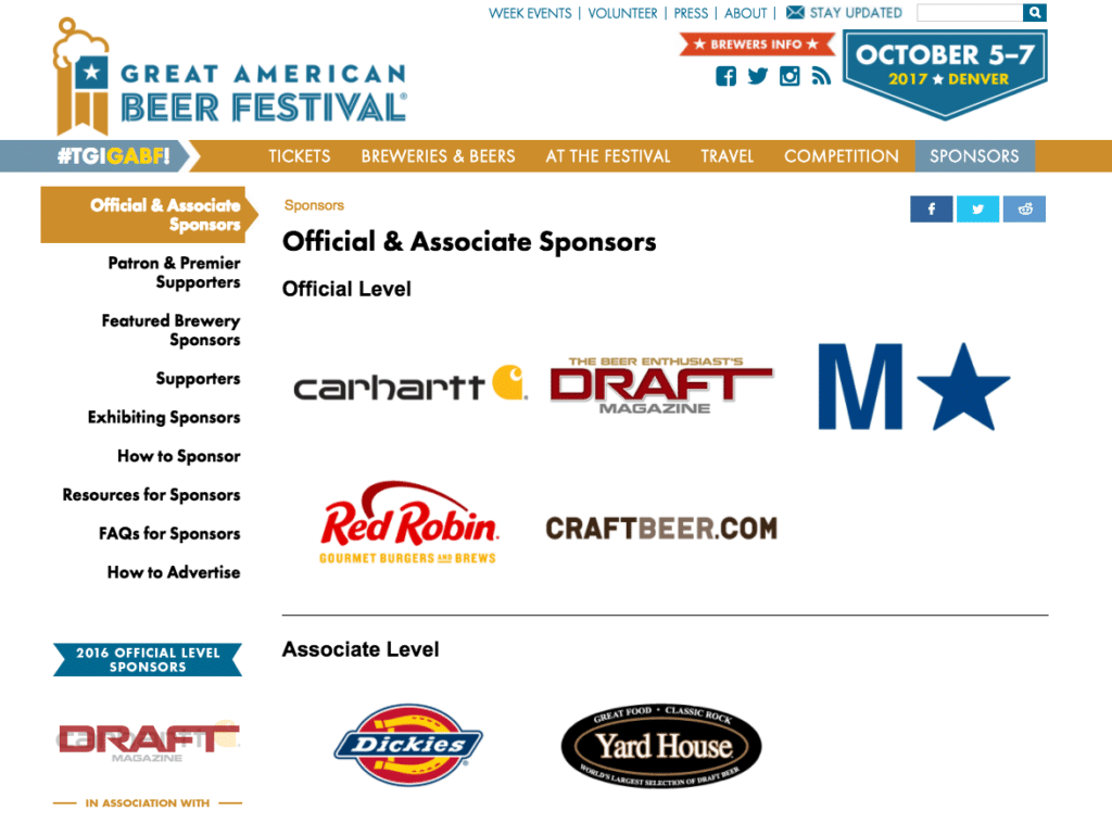 Great American Beer Fest sponsors