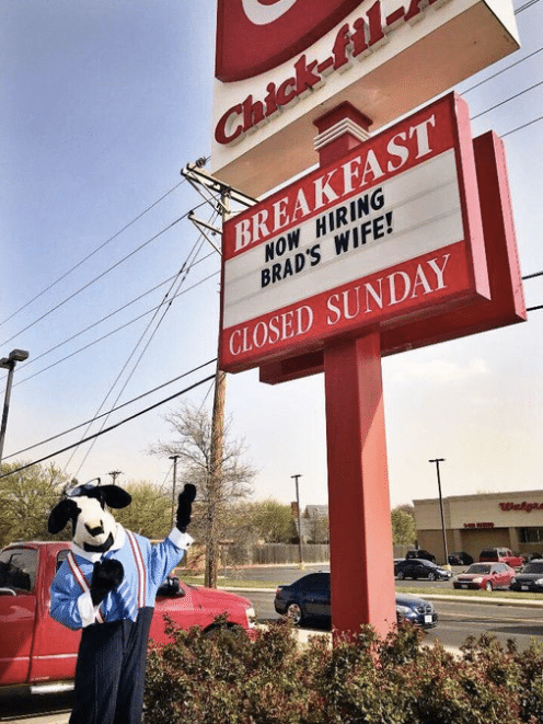 Chick-fil-a billboard hiring Brad's wife