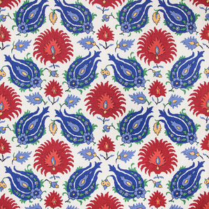 Kashmiri Linen Print - Blue/Red