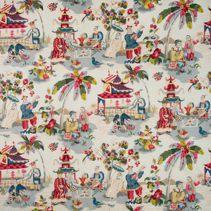Xian Linen & Cotton Print - Prussian/Red