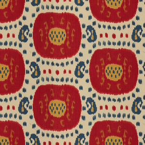 Samarkand Cotton And Linen Print - Pompeian Red/Oxford Blue