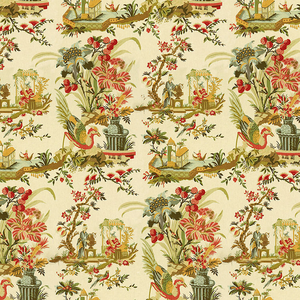 Le Lac Linen Print - Teal And Melon On Cream
