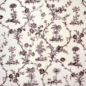 West Indies Toile Cotton Print - Charcoal On Cream