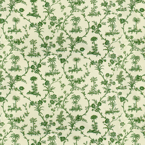 West Indies Toile Cotton Print - Green On White