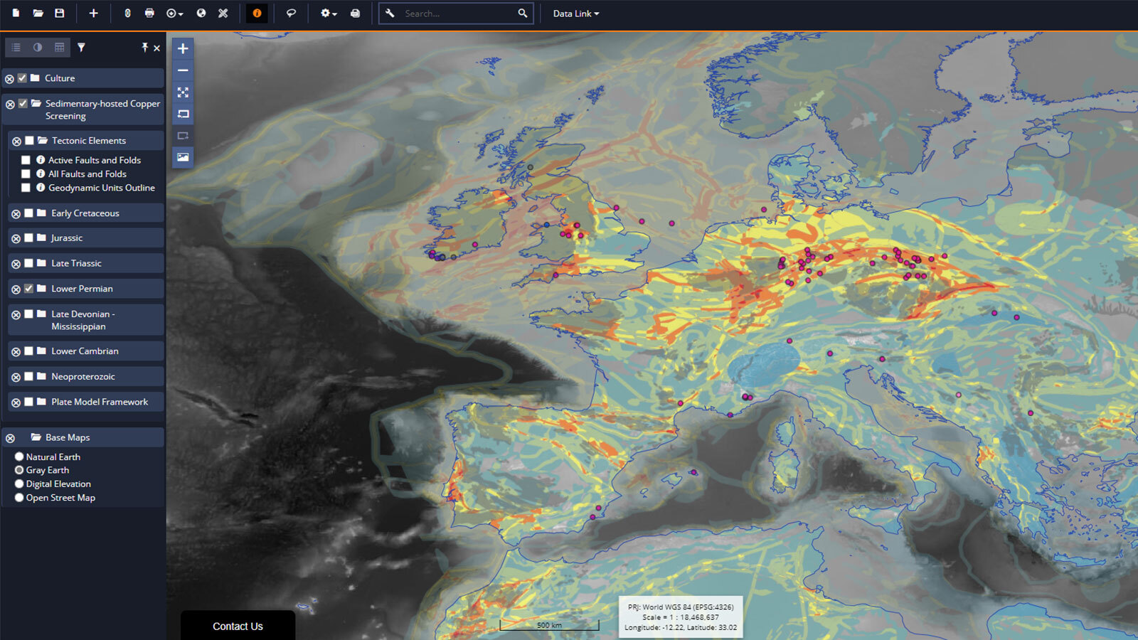 Sedimentary-hosted Copper Screening maps of Neftex Prospect software