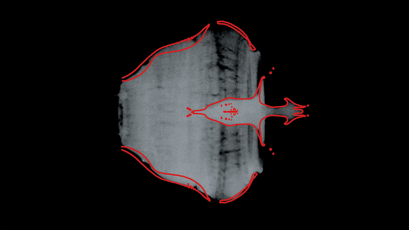 X-ray image of shaped charge performance. 