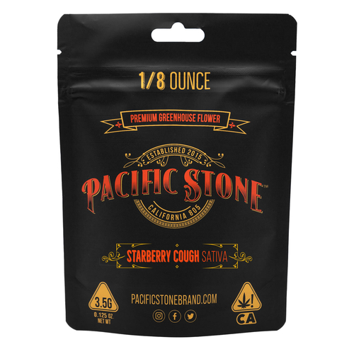 A photograph of Pacific Stone Flower 3.5g Pouch Sativa Starberry Cough