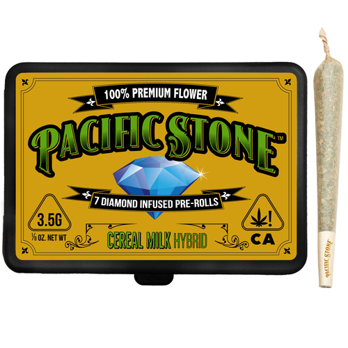 A photograph of Pacific Stone Diamond Infused Prerolls 0.5g Hybrid Cereal Milk 7-Pack 3.5g