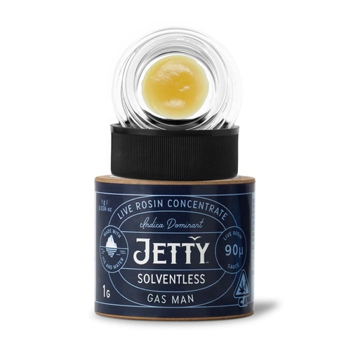 A photograph of Jetty Live Rosin 1g Solventless Gas Man