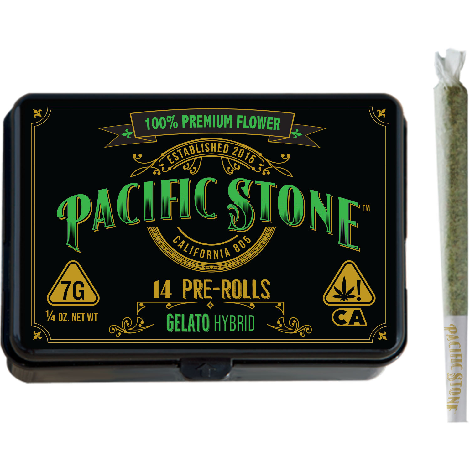 A photograph of Pacific Stone Preroll 0.5g Hybrid Gelato 14-Pack 7.0g