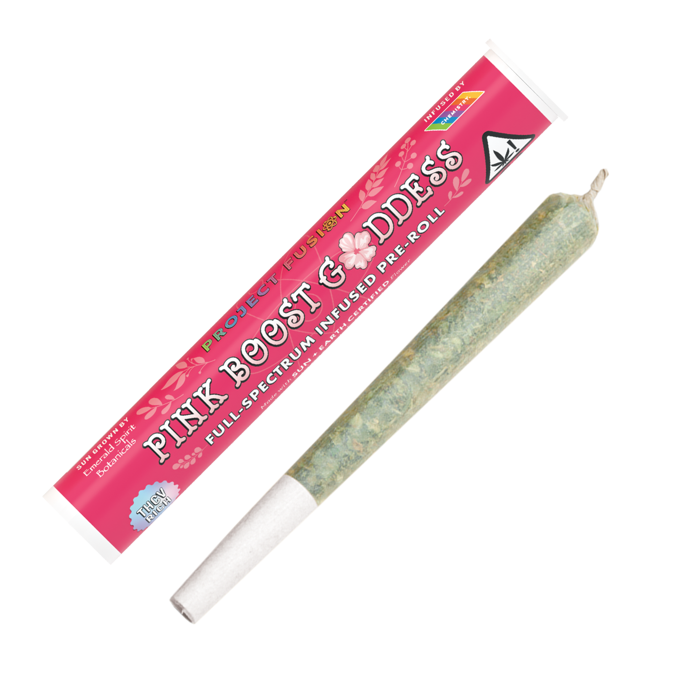 A photograph of Chemistry Full Spectrum Infused Preroll Pink Boost Goddess