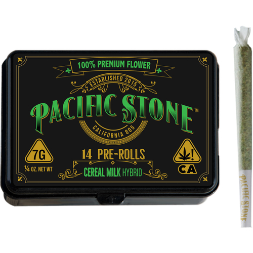 A photograph of Pacific Stone Preroll 0.5g Hybrid Cereal Milk 14-Pack 7.0g