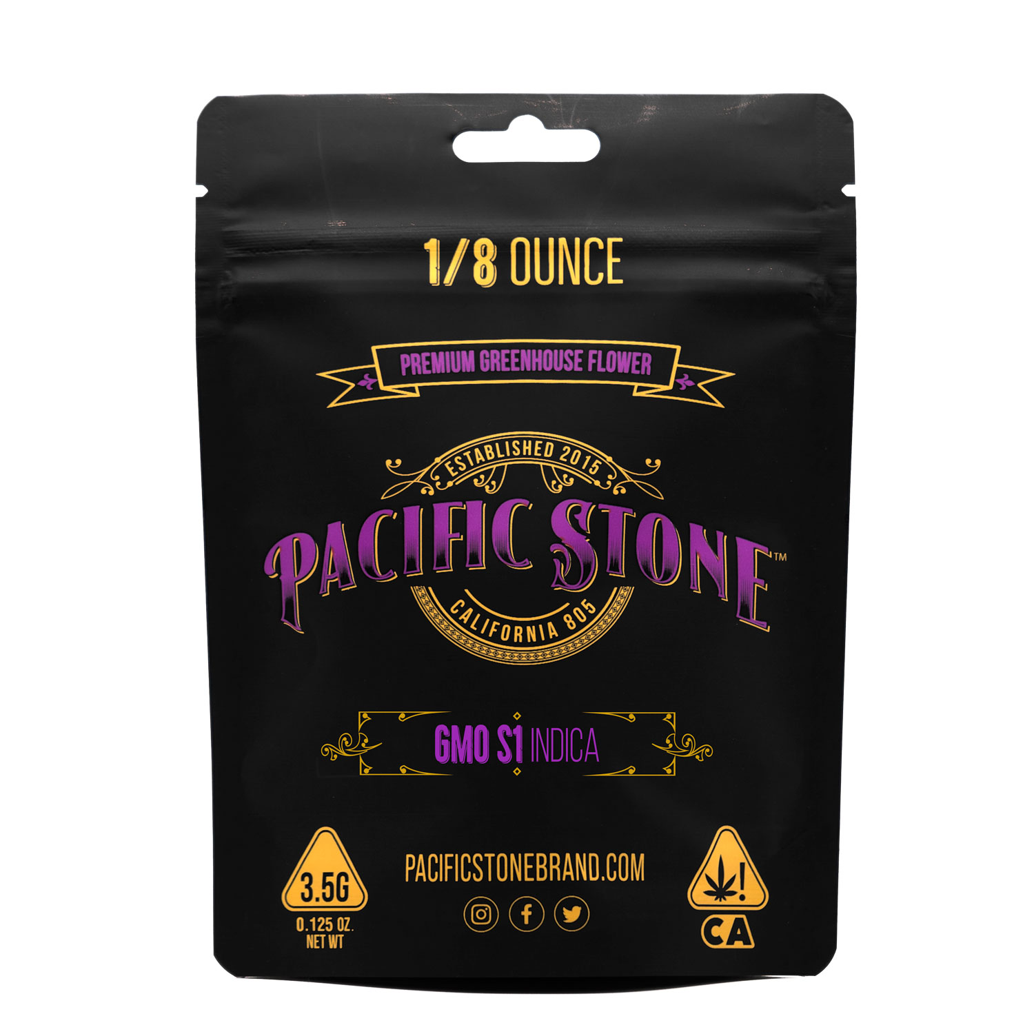 A photograph of Pacific Stone Flower 3.5g Pouch Indica GMO